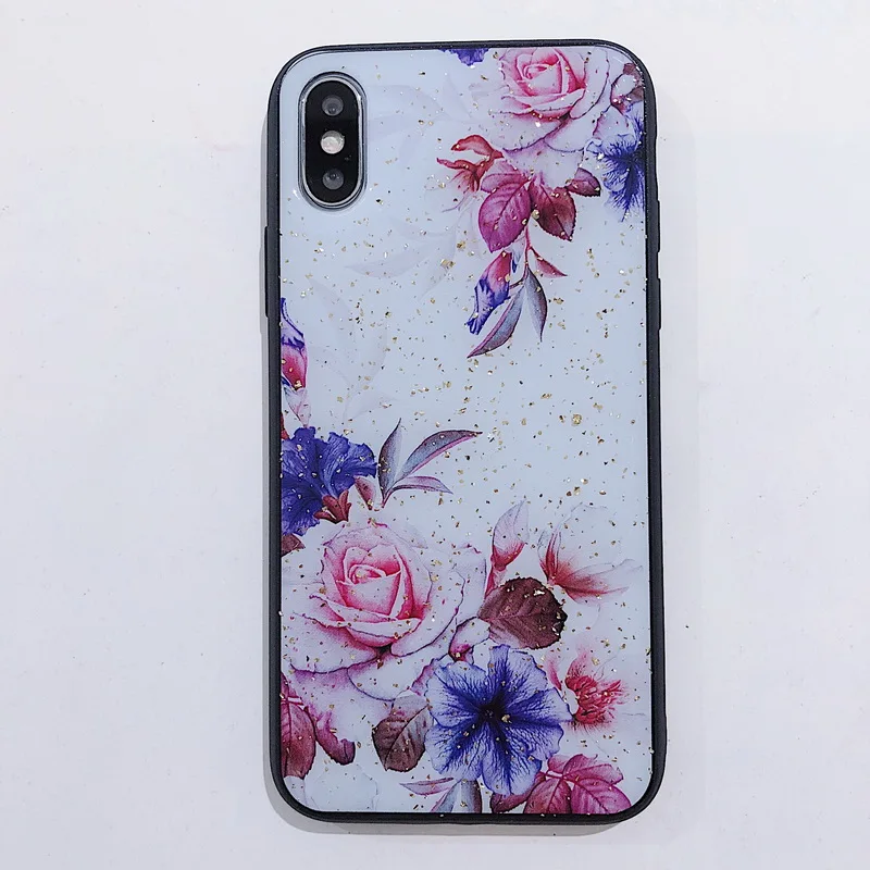 Антидетонационный чехол с цветочным рисунком из золотой фольги для iPhone 11 Pro Max X XS