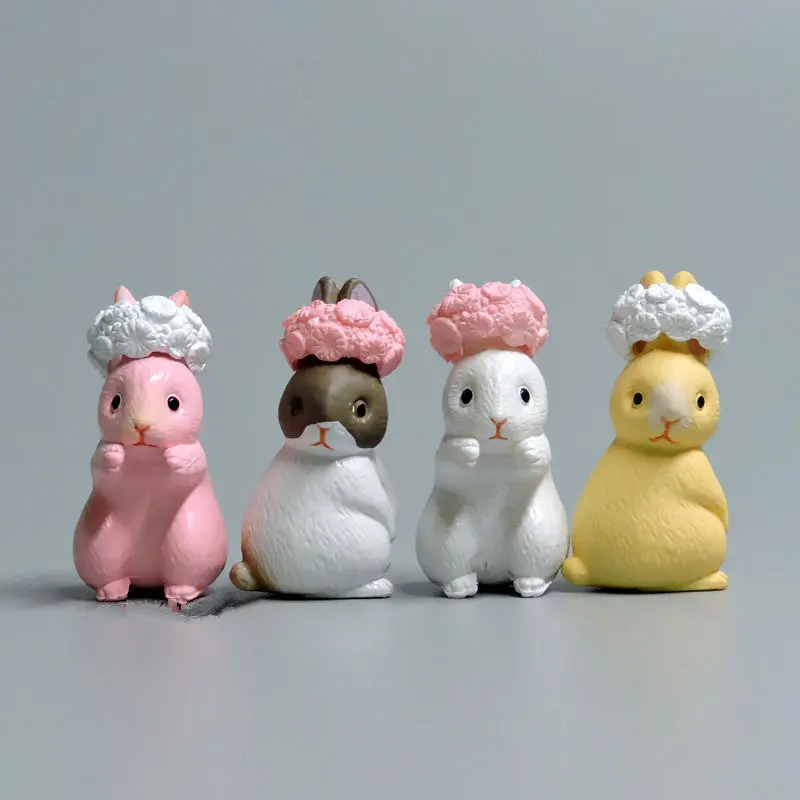 Миниатюрные миниатюры из ПВХ с микро кроликами модель для украшения дома и сада