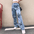Мешковатые джинсы, женские свободные джинсы, уличные длинные прямые узкие брюки с высокой талией и принтом, 2020