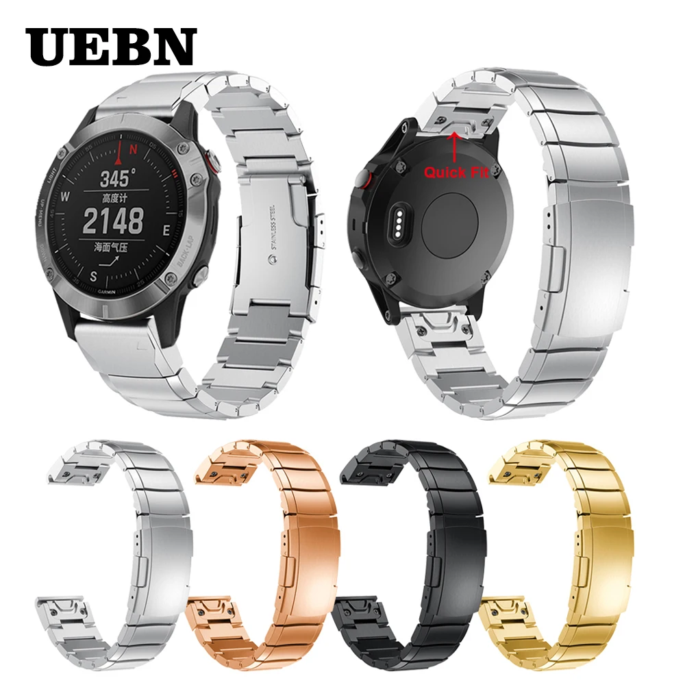 Ремешок UEBN из нержавеющей стали для Garmin Fenix 6 6X 5X Plus 3 3HR быстросъемный браслет