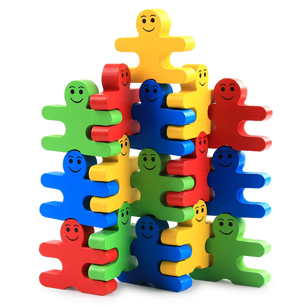 

Wooden Cartoon Balance Small People Building Blocks Children Early Education Toy