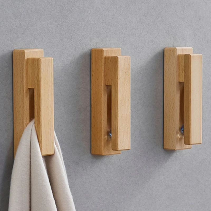 

Wooden Towel Hook Wall Mounted Rack Holder Bag Clothes Hanger Mount Punch-free