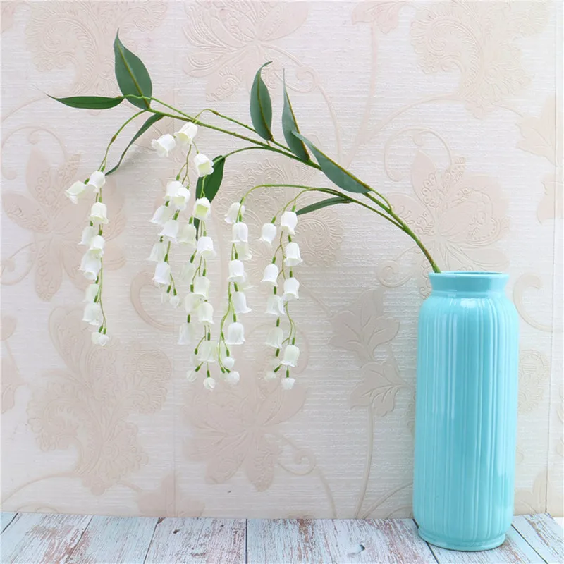New Artificial Flower Bell Lily Decor Fake Flowers Campanula with Leaf Wedding Soft Decoration Home Silk | Дом и сад