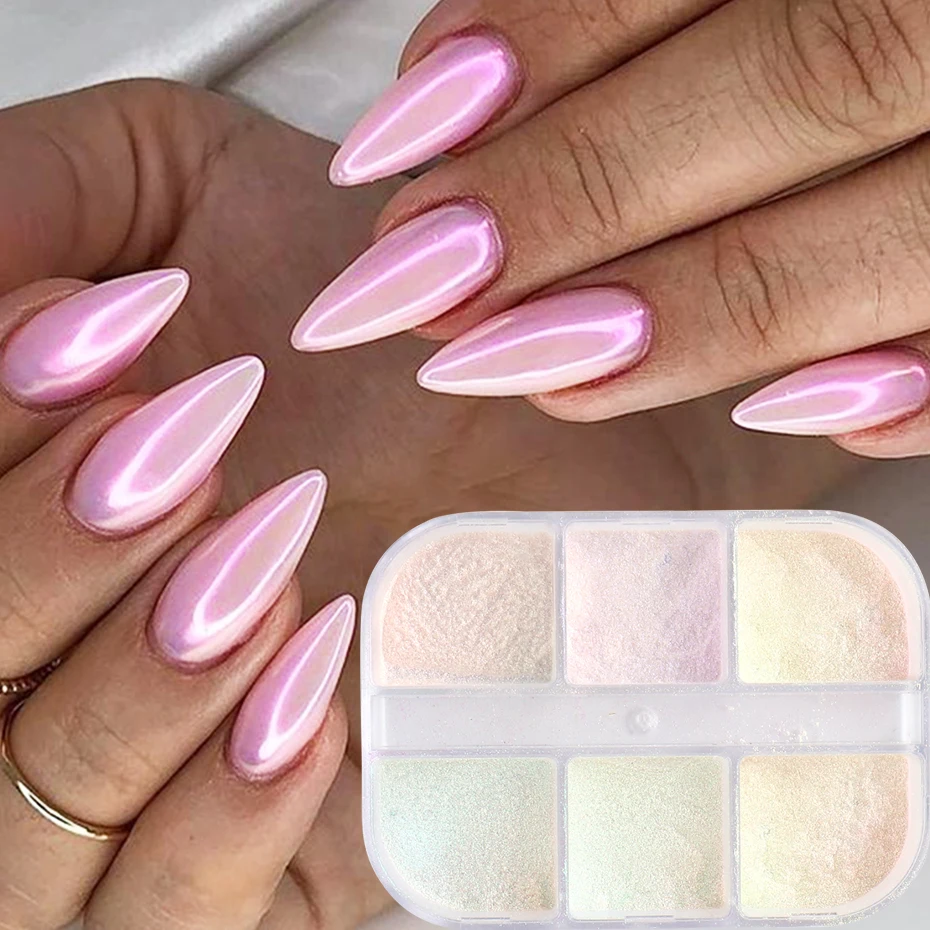 6 Сеток Aurora Пудра Для Ногтей Блеск Хромированное Зеркало Жемчужная Раковина