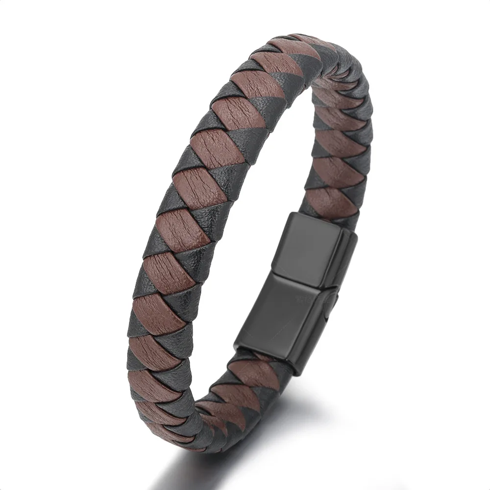 

Matte Vintage Woven Leather Bracelet European And American Men's Mixed Color Alloy Magnetic Buckle