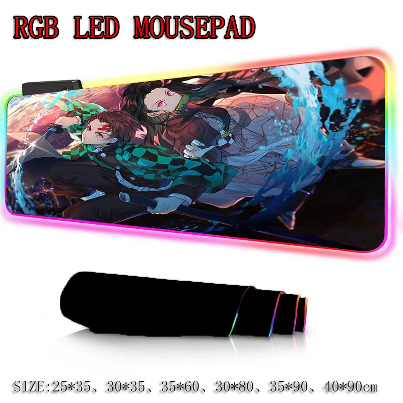 

XGZAnime Demon Slayer Kimetsu No Yaiba Large LED Light RGB Gaming Mouse Pad USB Wired Mousepad Mice Mat 7 Colors for Computer PC