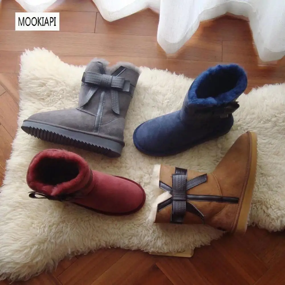 Новейший Европейский стиль 2019 г. Зимние сапоги средней высоты натуральная овчина