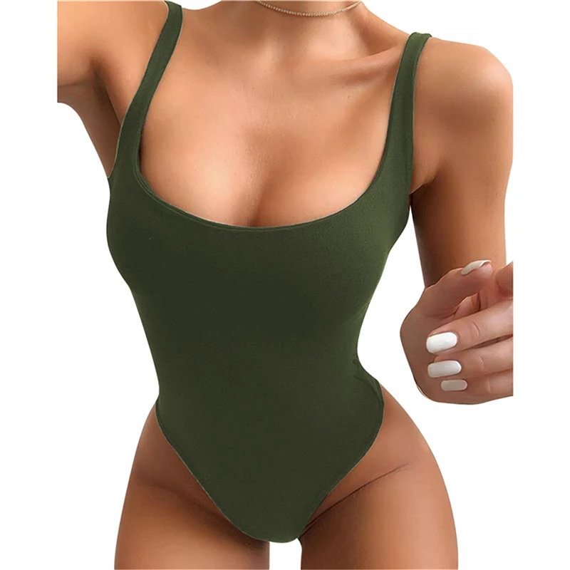 

Women Sexy Open Back One-piece Swimsuit 2021 New Simple Belly Ladies Bikini European American Style Beach Seaside Jumpsuit
