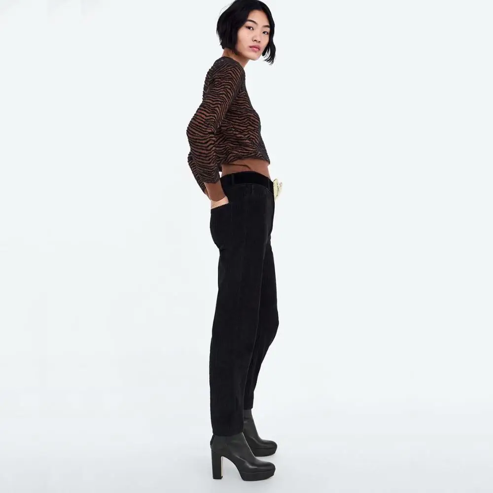 2019 ZA Zebra Pattern Sweater for Women Fashion Knitted Animal Print Winter Clothes Thick Long Sleeve Female Pullovers Casual | Женская