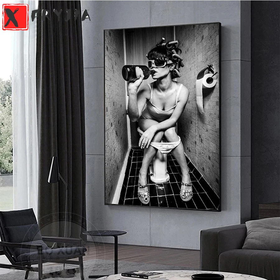 

Full Diamond embroidery Black and white art fashion sexy woman sitting on toilet 5D DIY diamond Painting Cross Stitch Mosaic