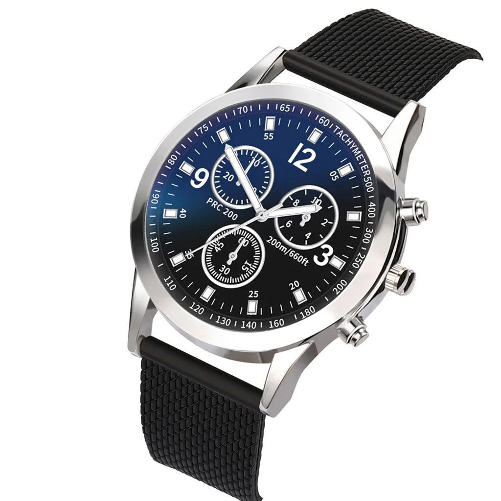 

Luxury Fashion Simple Stainless Steel Case Silicone Mesh Belt Three Eyes Men Quartz Waterproof Business Watch Blue-ray Glass