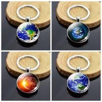 planet keychain earth pattern double side glass cabochon pendant keychain for friends gifts