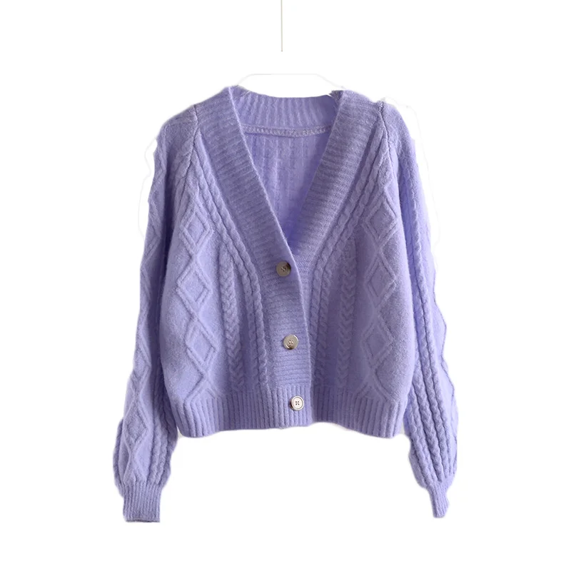 

Cardigan Jacket Women 2021 New Korean Style Short Single Button Sloid Temperament Wear Loose Knit Sweater T11