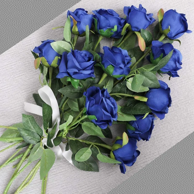 

12Pcs Artificial Roses Fake Flowers Single Long Stem Blooms with Rose Buds Wedding Decoration Bridal Bouquet Flower