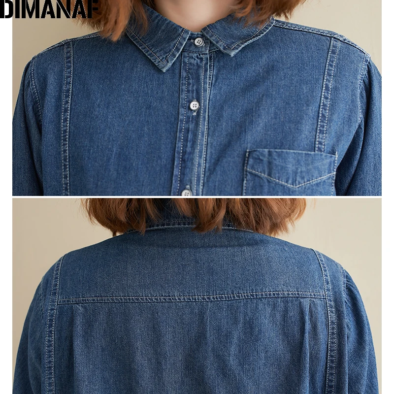 

DIMANAF Plus Size Women Blouse Shirt Lady Tops Cotton Denim Loose Button Cardigan Spring Jeans Outwear 2021 Long Sleeve Clothing