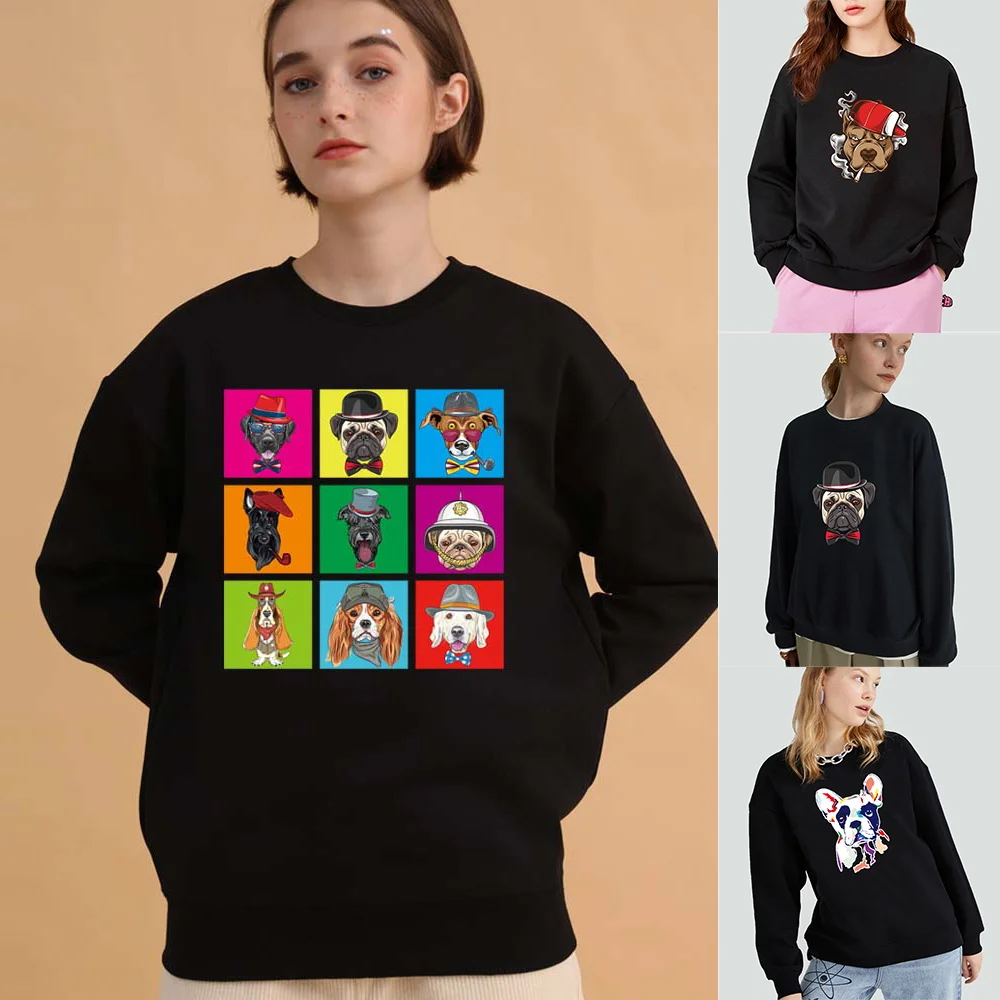 

Cute Cartoon Dog Print Sweatshirt Women's Hoodies Harajuku Round Neck Pullover Womens Style Casual Hoodie Fashion Streetwear