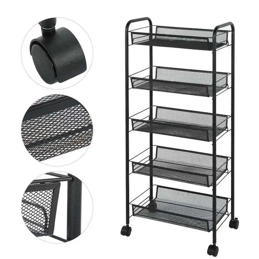 

5 Tiers Metal Storage Rack Removable Trolley Cart for Hair Salons Beauty Salons Barber Hairdressing Supplies 45x 27x105cm
