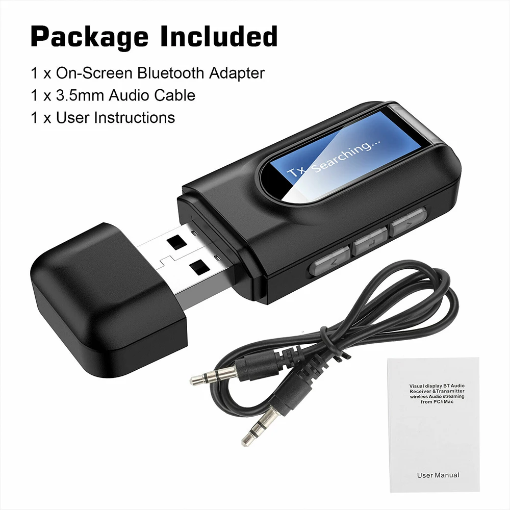 audio receiver transmitter bluetooth 5 0 with 3 5mm lcd screen 3 5 aux stereo usb plug bluetooth adapter for car pc tv headset free global shipping
