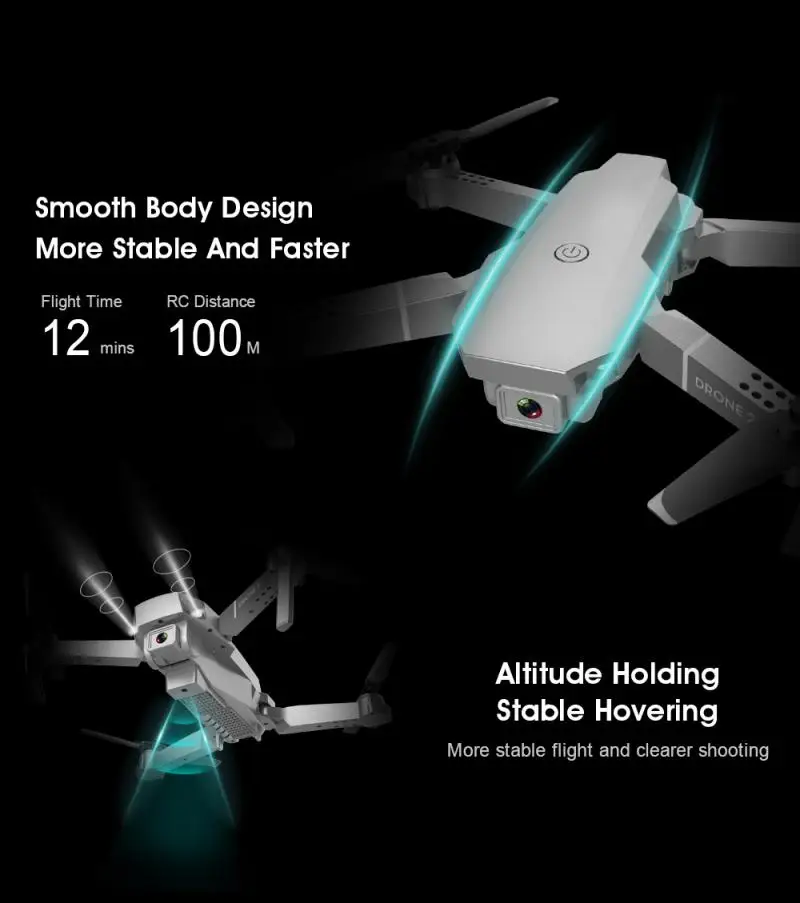 Квадрокоптер E68 Pro складной с широкоугольной камерой Wi Fi FPV 4K/1080P HD|Квадрокоптер