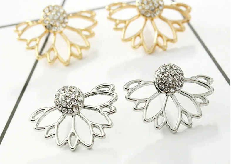 Женские двусторонние серьги гвоздики с подвесками в форме цветка лотоса