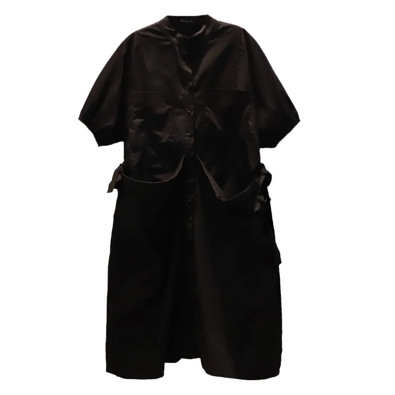 

IEQJ Women Casual Solid Color Lapel Design Stitching Shirt Dress New Apel Short Sleeve Loose Fashion Tide Spring 2021 3F1542