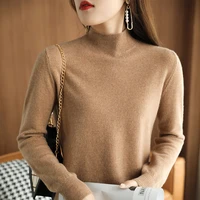 2021 autumn and winter half high collar solid color inner sweater womens knitted wool bottoming sweater outer sweater