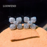 luowend real 18k white gold earrings classic female diamond earring engagement party flower shape jewelry clover design