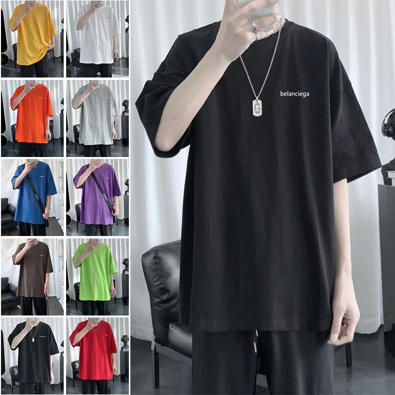

Trendy short sleeve T-shirt boys' loose round neck student casual half sleeve basic candy color base shirt