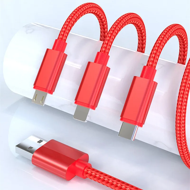 3 in 1 10 colors data cable usbtype clighting braided 3a 1 2m fast charge charging line phone accessories free global shipping