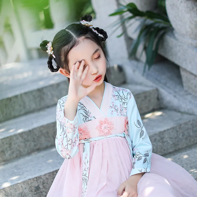 Hanfu/платье принцессы для девочек; коллекция года; сезон осень-зима; Новинка; китайский стиль; Ретро; детская одежда для детей 2, 8, 10 лет; праздничное платье принцессы для маленьких девочек