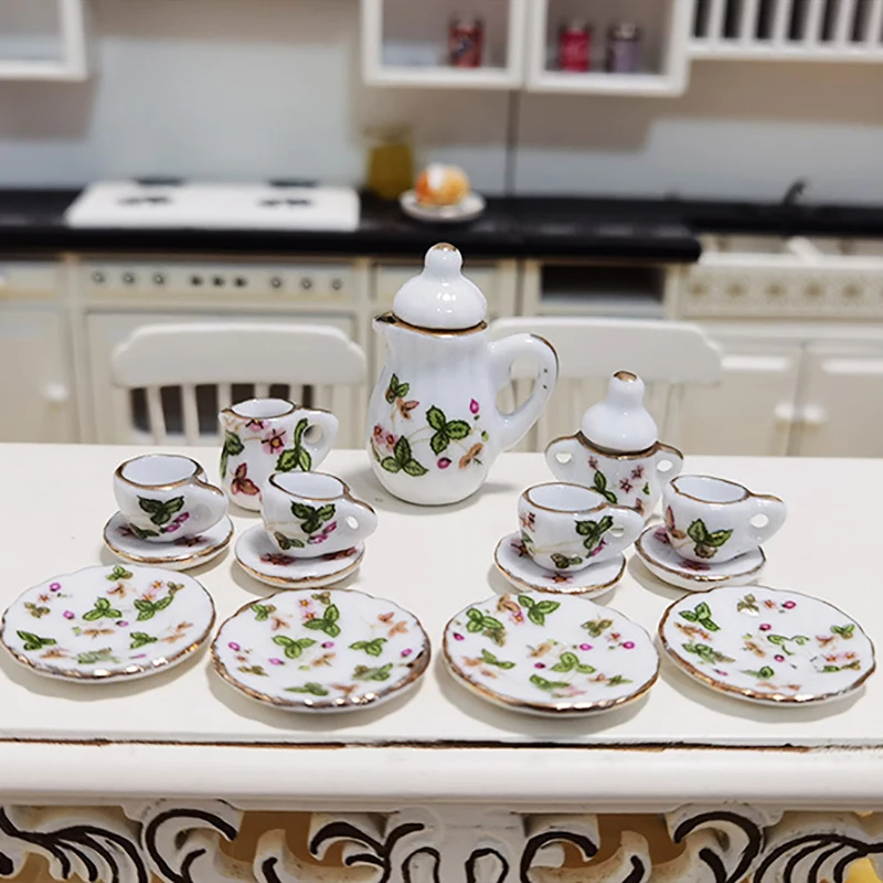 

1/12 миниатюрная столовая посуда для кукольного домика красная вишня и большая клубника цветок чайный кофейный набор украшение для кукольно...