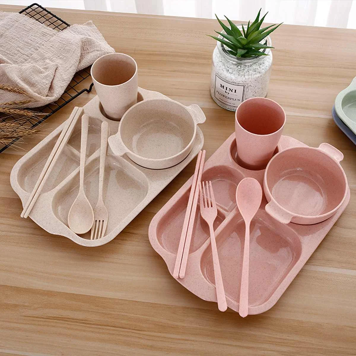 6PCS Baby Dishes Wheat Straw Children cartoon Tableware Set Dinner Plate Feeding Bowl | Мать и ребенок