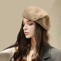 elegant womens vintage french artist berets soft warm woolen metal button design stylish painter beret hats cover head caps