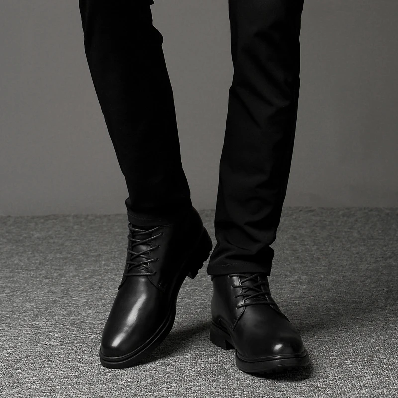 

Men Chelsea boots Formal Genuine Leather Shoes Vintage Retro Fashion Office Brand plush snow boots Mens Casual Leisure Boots men