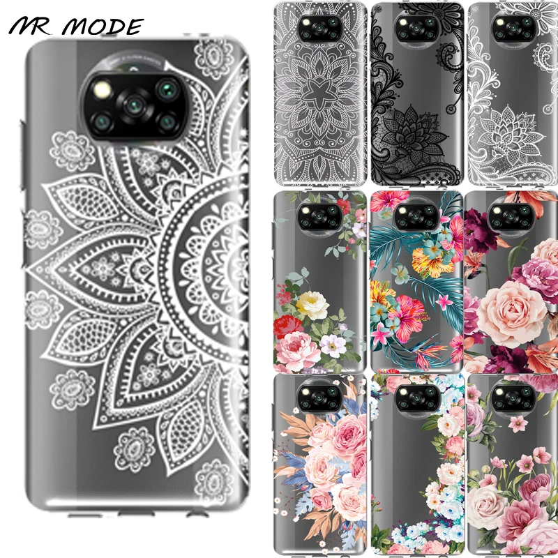 

Luxury Floral Mandala Pattern Phone Case For Redmi 9 Note 8 8T 9S 9 Pro MAX 10 Soft TPU Transparent Cover For Xiaomi Mi Poco X3