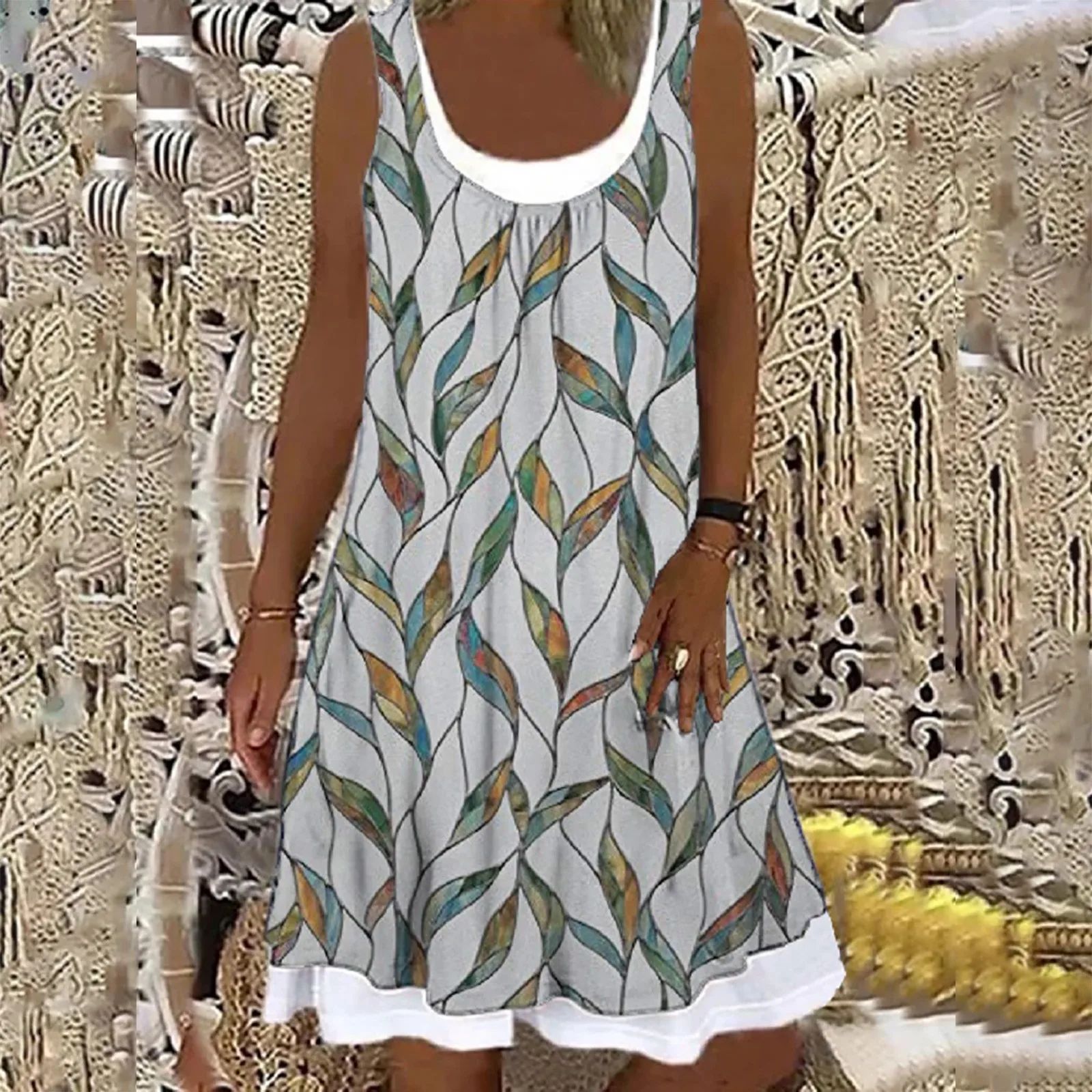 

Vintage Floral Print A-Line Dress Women NEW Summer Casual Square Collar Sleeveless Mini Dress Ladies Loose Plus Size Dresses