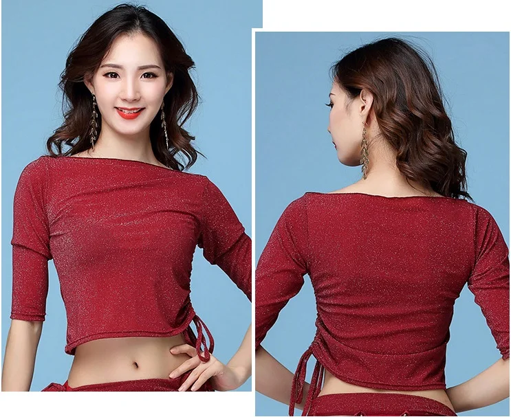 Wine red Женский костюм для танца живота(топ+ юбка) 2 шт/костюм сексуальная Длинная юбка, комплект одежды для танцев - Цвет: Wine red