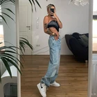 Светильник синие джинсы брюки для девочек в винтажном стиле, брюки с широкими штанинами для женщин в Корейском стиле длинные прямые джинсы с высокой талией, Повседневная Свободная одежда 2021 Весенняя Новинка