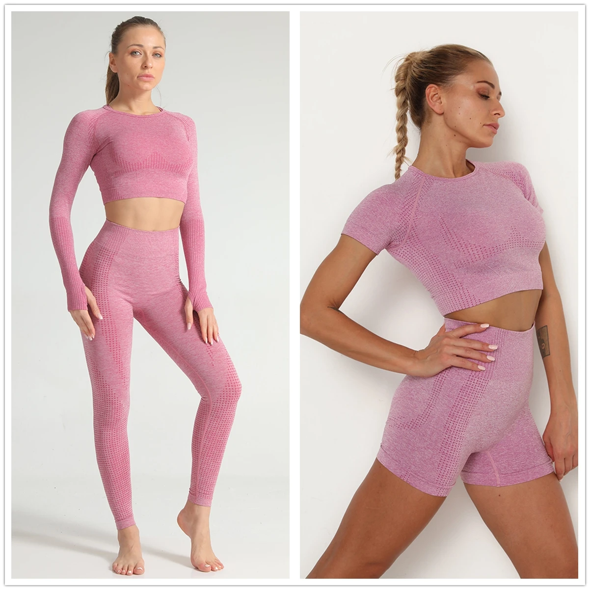 Сексуальный женский комплект для йоги бесшовный из двух предметов короткий топ