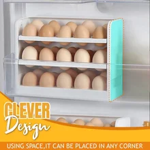 Three Layers Creative Flip Egg Storage Box Fridge Organizer Container Household Kitchen Egg Keep Fresh Rack Can Store 30 Egg