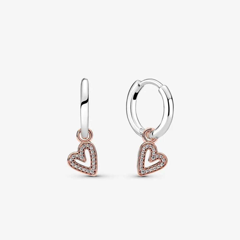 

2022 Valentine's Day Sparkling Freehand Heart Hoop Earrings for women 925 Sterling Silver Round Square 925 brincos fine jewelry