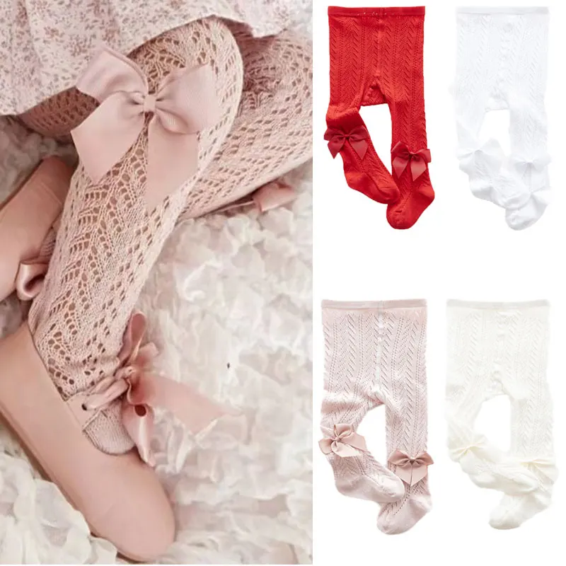 Spain Style Girls Stockings Hollow Bow Tights for Kids Fishnet Clothing Toddler Pantyhose Spring Summer Thin Ballet Baby Bottom