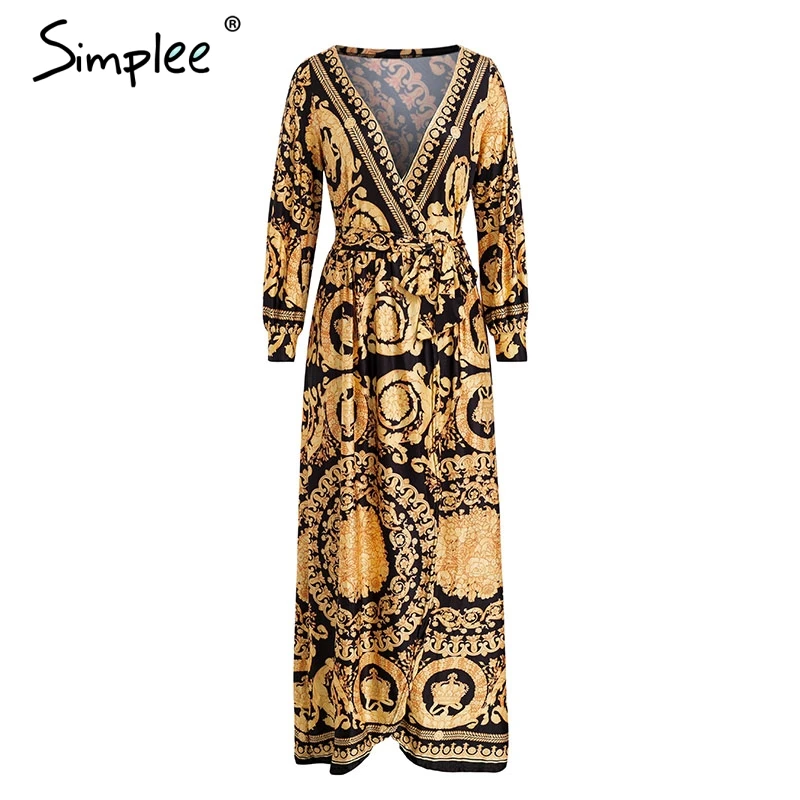 Женское платье с цветочным принтом Simplee винтажное длинное длинным рукавом