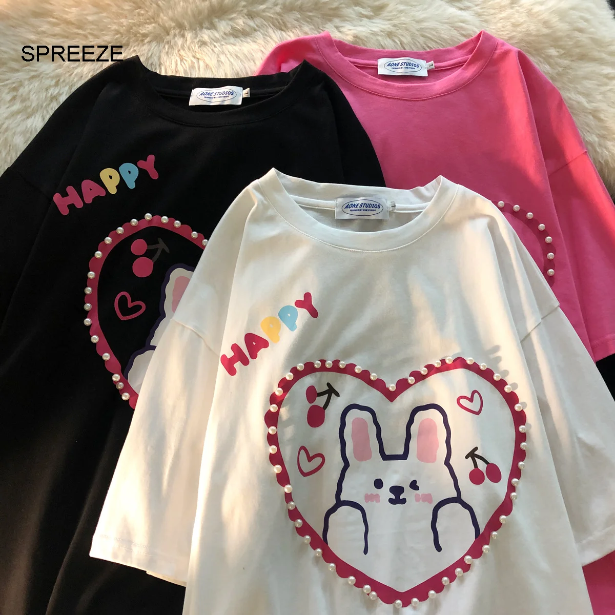 

Женская летняя футболка SPREEZE с коротким рукавом, из 100% хлопка, в стиле аниме Харадзюку, дизайнерский Топ для пары, 2021