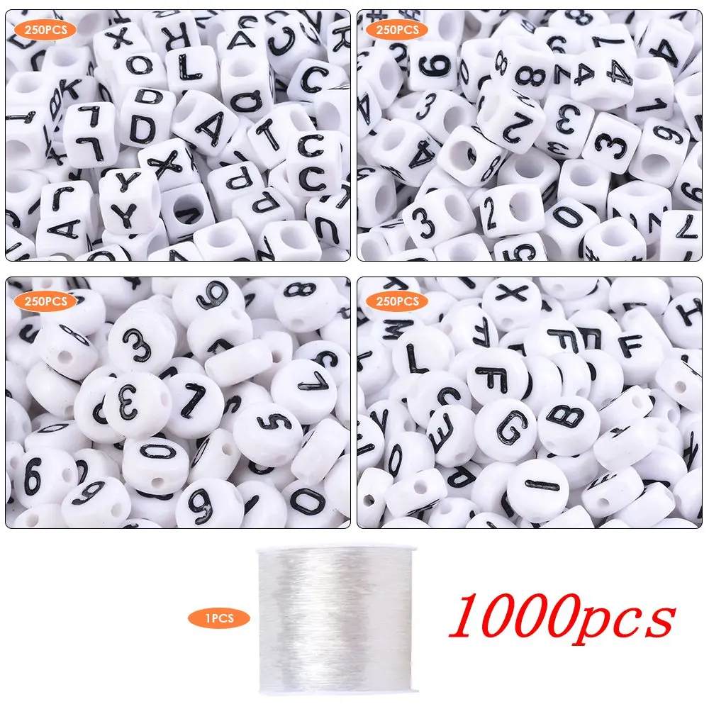 1000pcs 1850 шт акриловые бусины с буквами и цифрами круглые отдельные бусины с буквами алфавита для изготовления браслетов своими руками - Цвет: 1000pcs