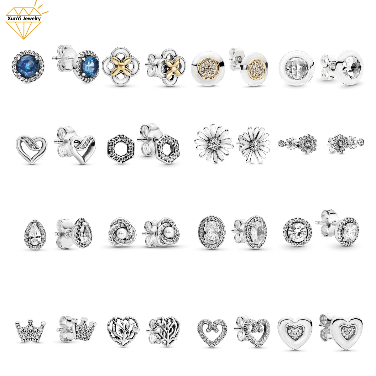 

New Sterling Silver S925 Oval Zircon Daisy Love Fashion Earrings Earrings Girlfriend Gift