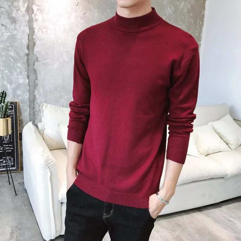 

Men Pullovers Winter Plus Size 3XL Mock Neck Knitted Male Sweaters Solid Basic All-match Simple Hot Selling Korean Daily Casual