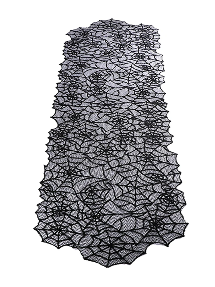 

Halloween Spider Web Table Runner Black Lace Tablecloth Cover Party Table Decor Polyester Tablecloths Covers