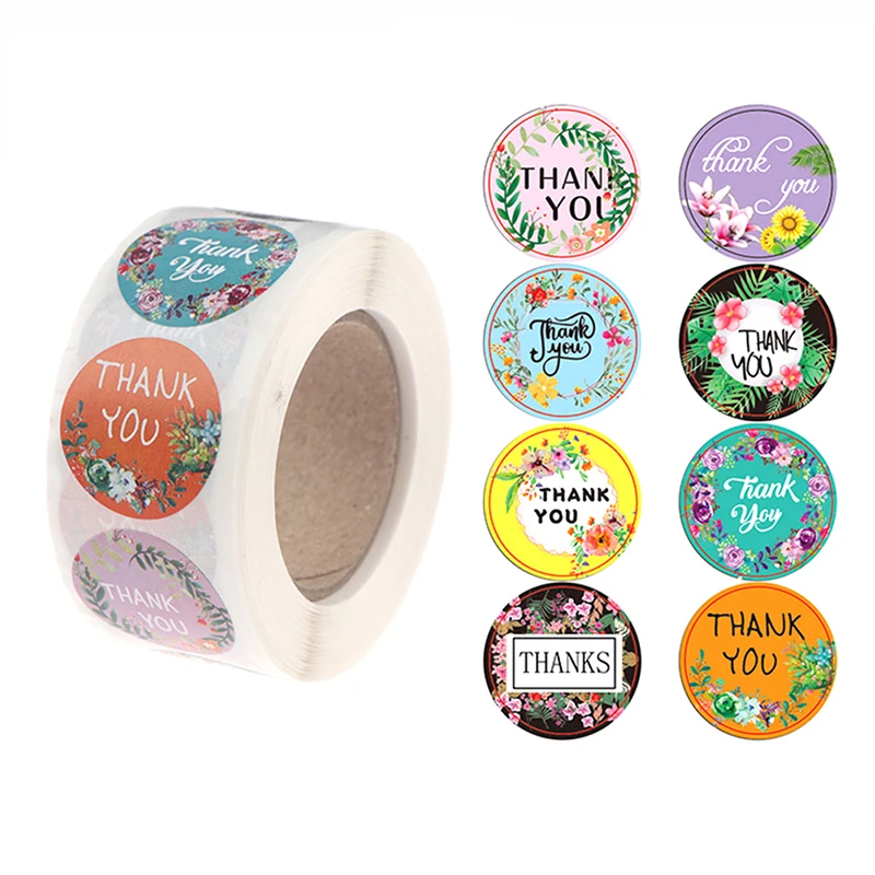 

500pcs/roll flower Thank You Stickers seal labels gift Packaging Stickers Scrapbooking For Package Seal Labels Sticker