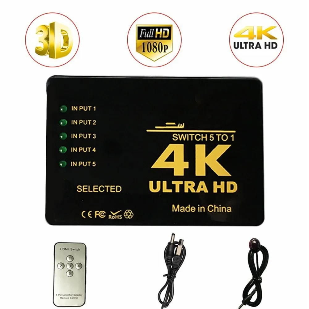 5 In1Mini совместимому с HDMI переключатель 3in1 4KX2K HD1080P сплиттер концентратор ИК пульт